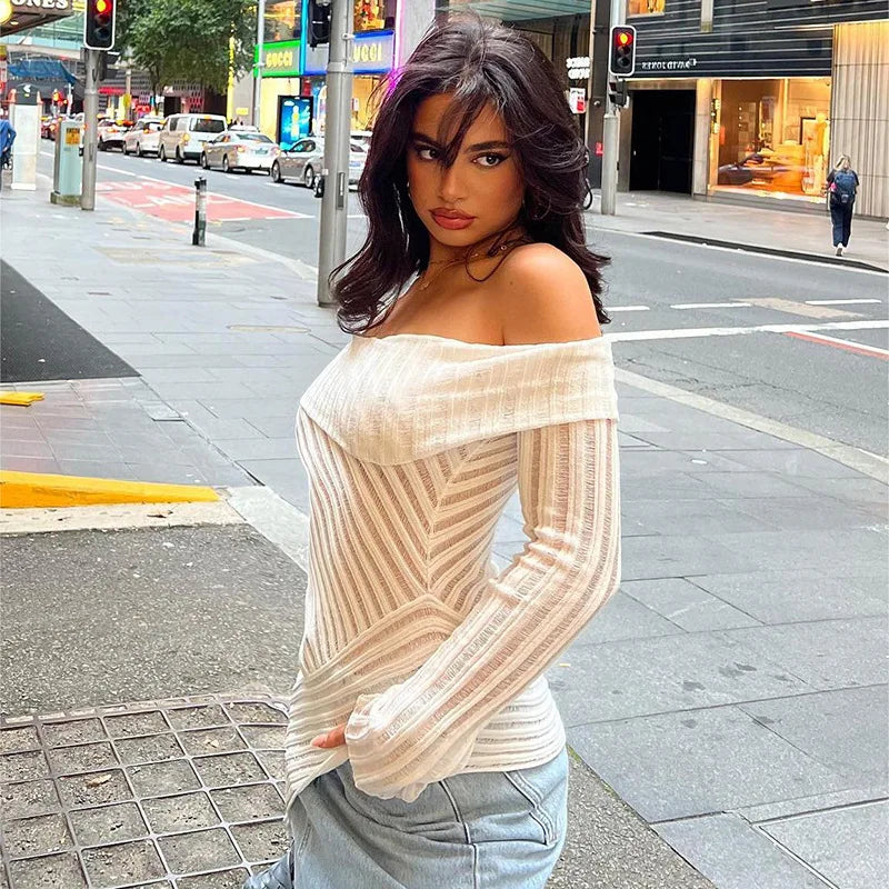 Off-shoulder Backless Long Sleeve Sexy Tops