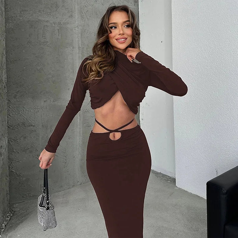 Long Sleeve Lace-up Crop Sets