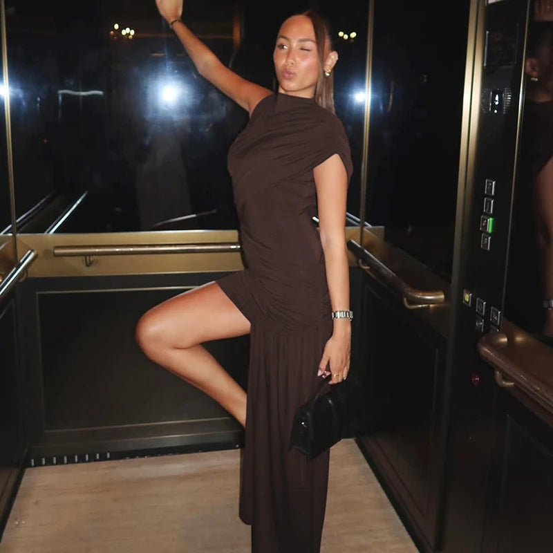 Irregular Draped Ruched Dress