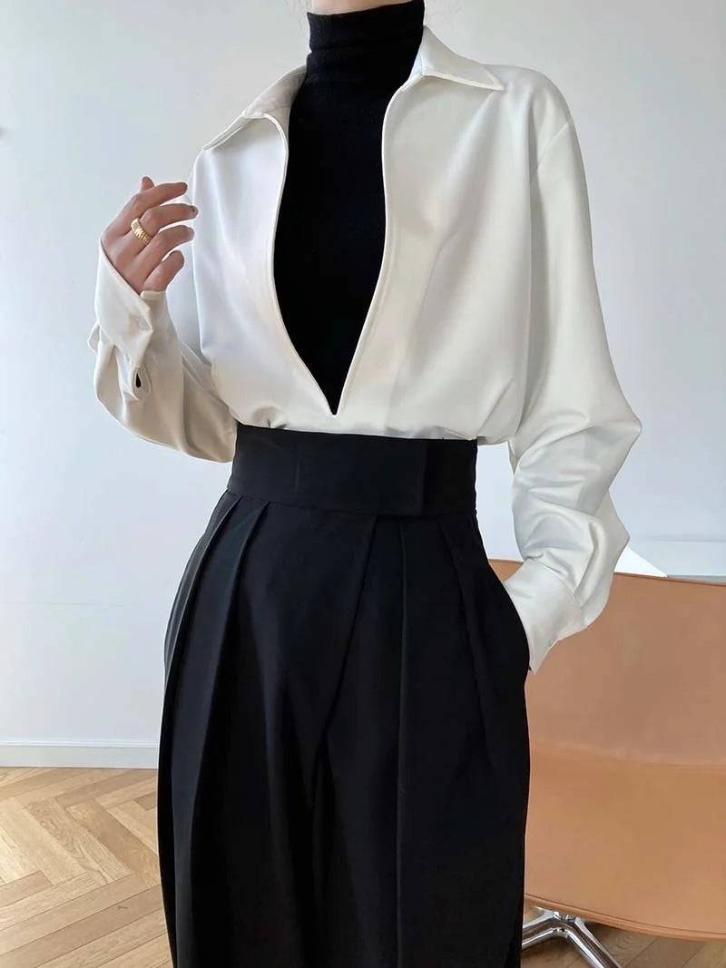 V Neck Solid Full Sleeve Loose Tops