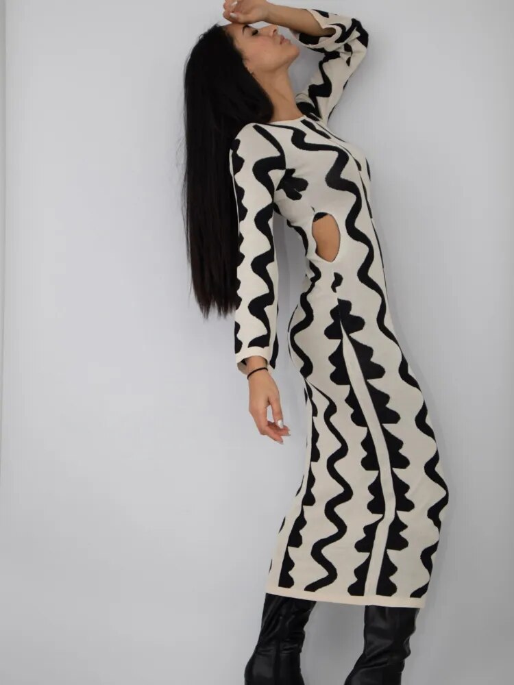 Striped Flare Sleeve Dress
