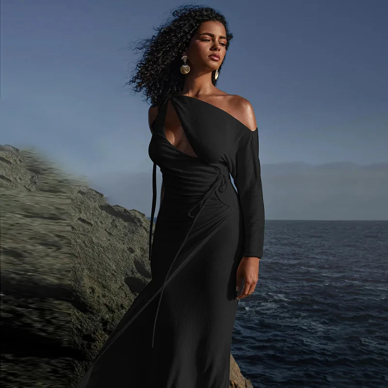 One Sleeve Hollow Out Lace-up Bodycon Backless Dress