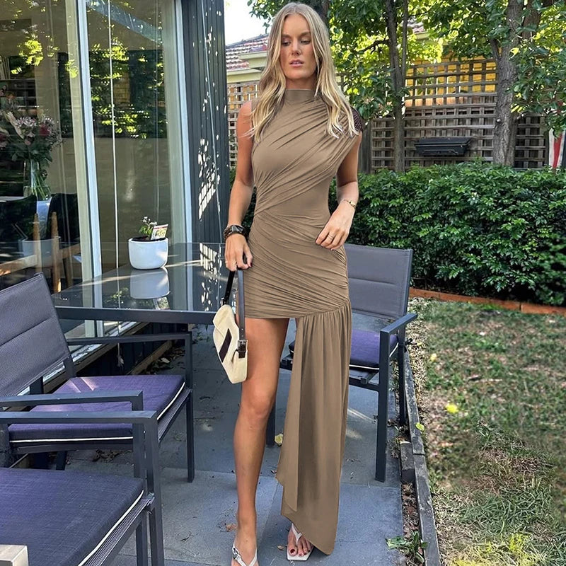 Irregular Draped Ruched Dress