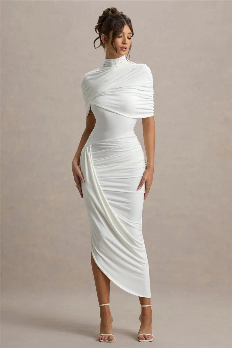 Half Sleeve Backless Ruched Maxi Dress