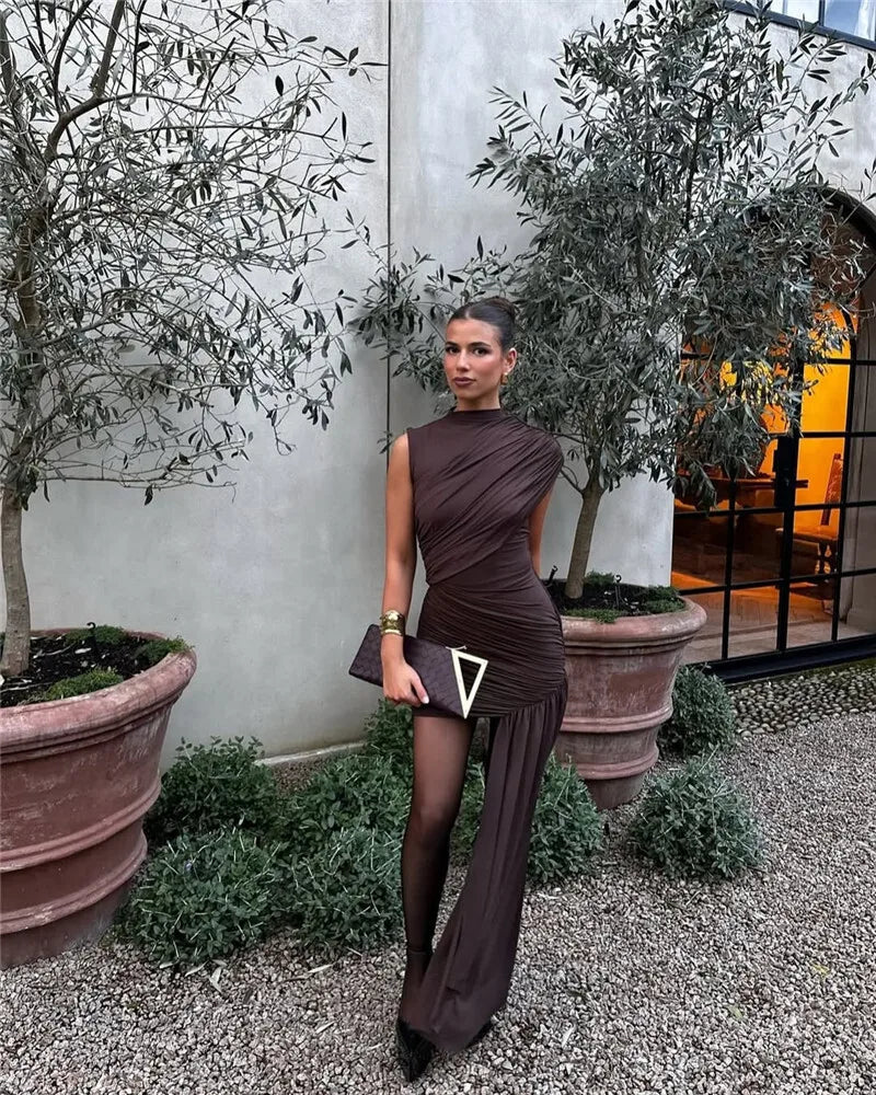 Irregular Draped Ruched Dress