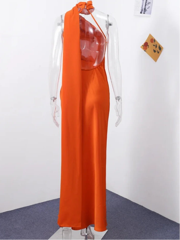 Elegant Satin Ribbons Halter Party Dress