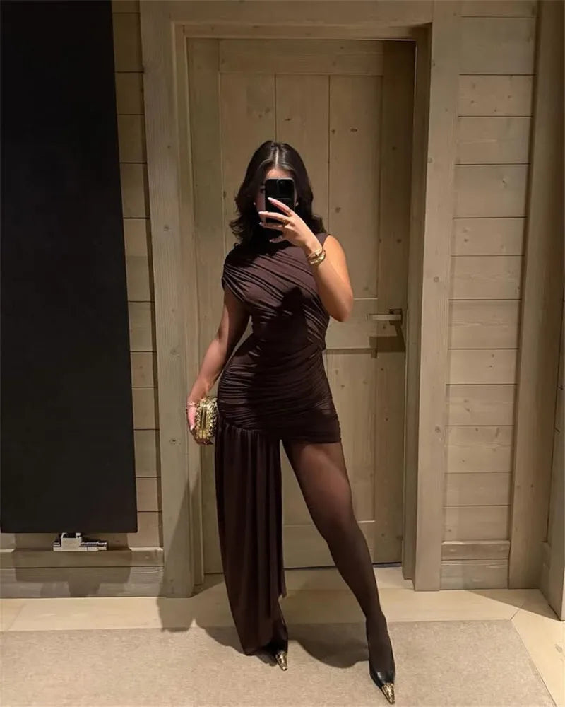 Irregular Draped Ruched Dress