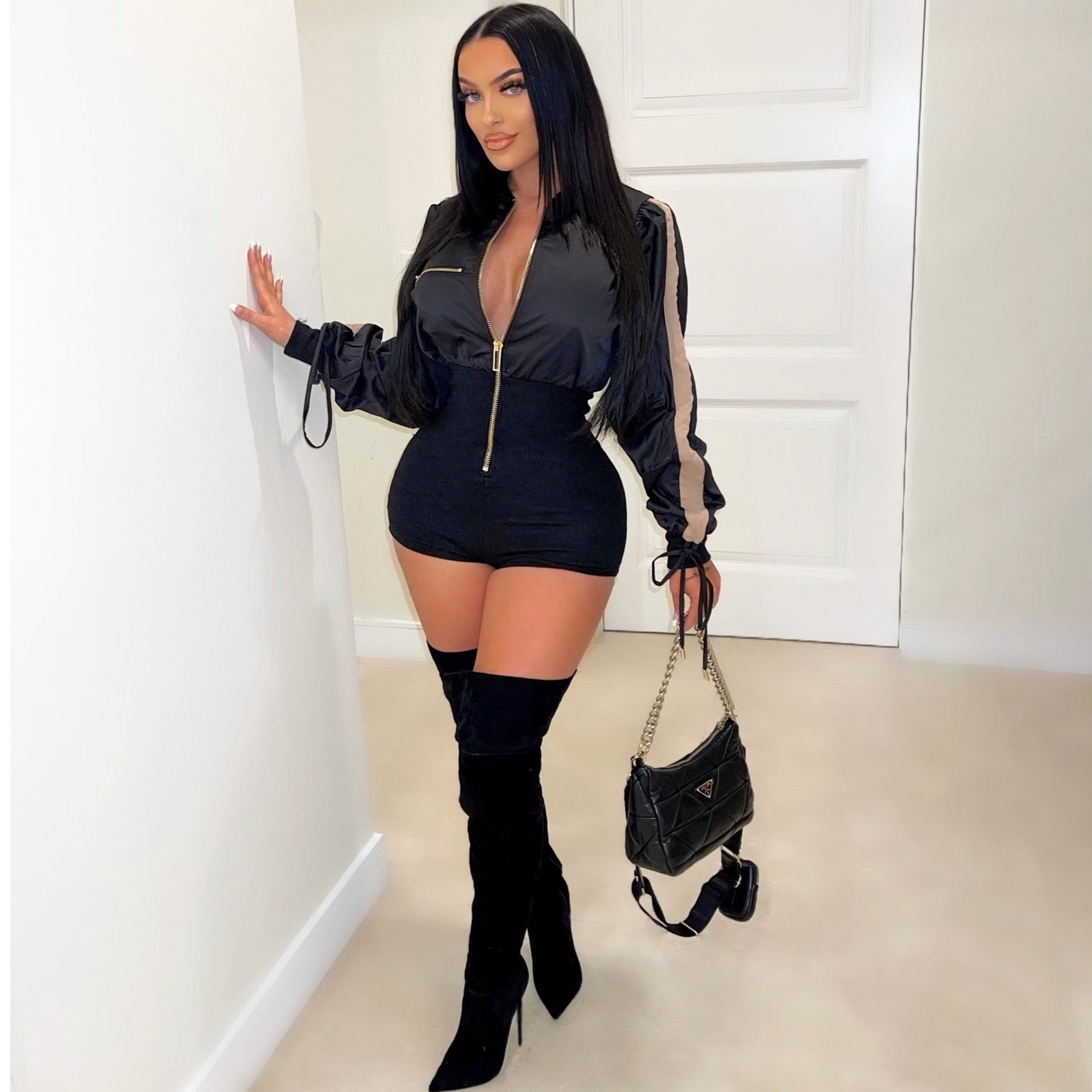 Zipper Long Sleeve Romper