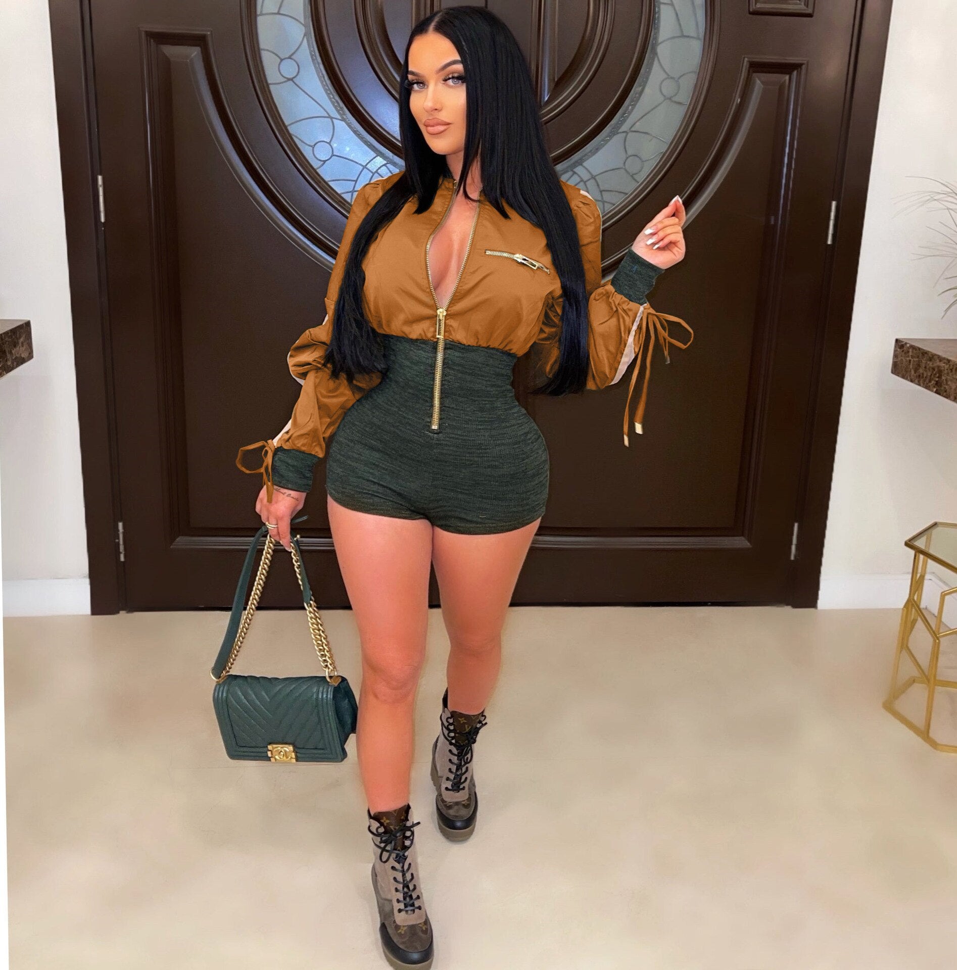 Zipper Long Sleeve Romper