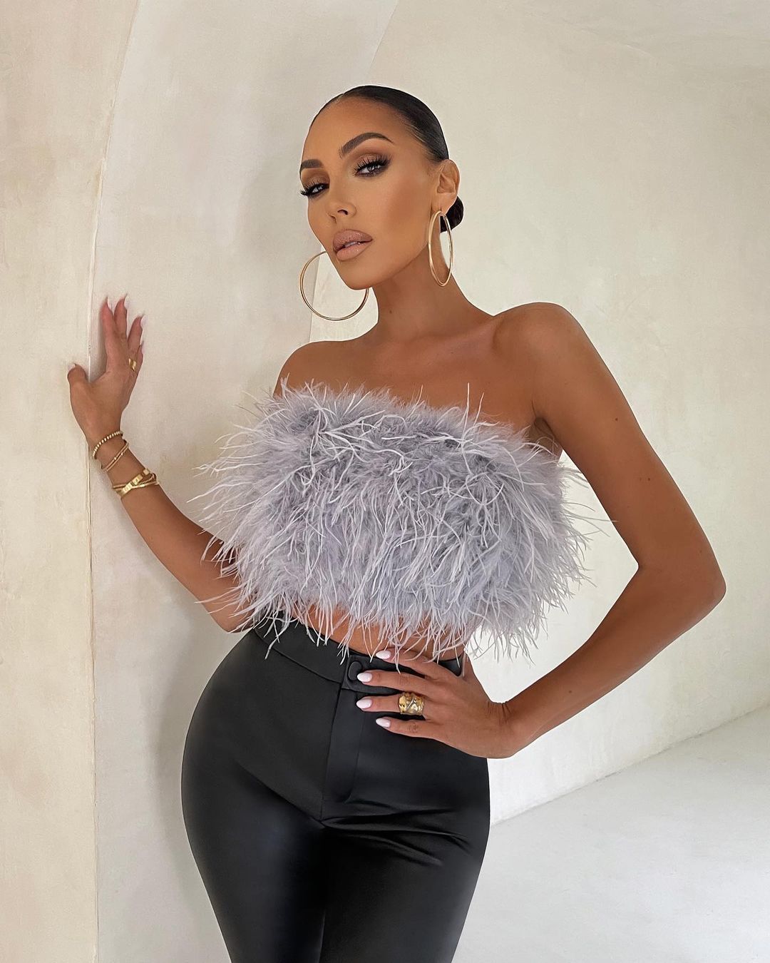 Feather Strapless Crop