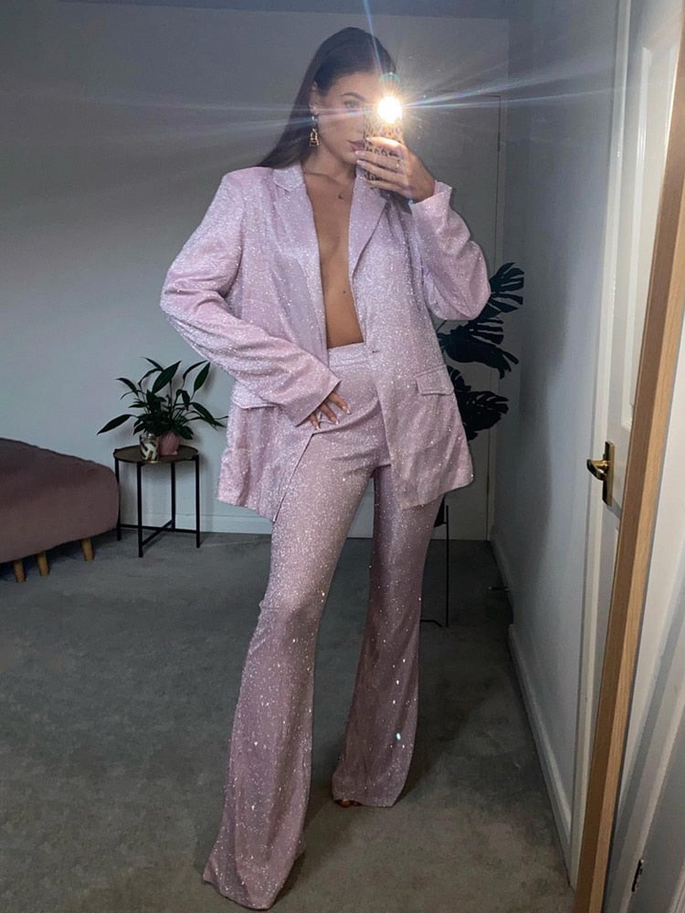 Glitter Silver Pants Set
