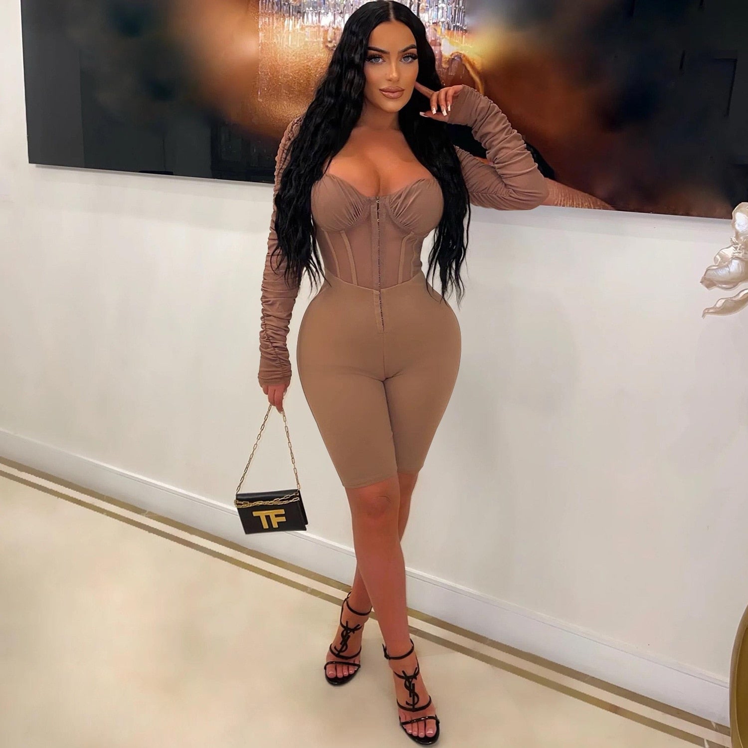 Collar Mesh Jumpsuit