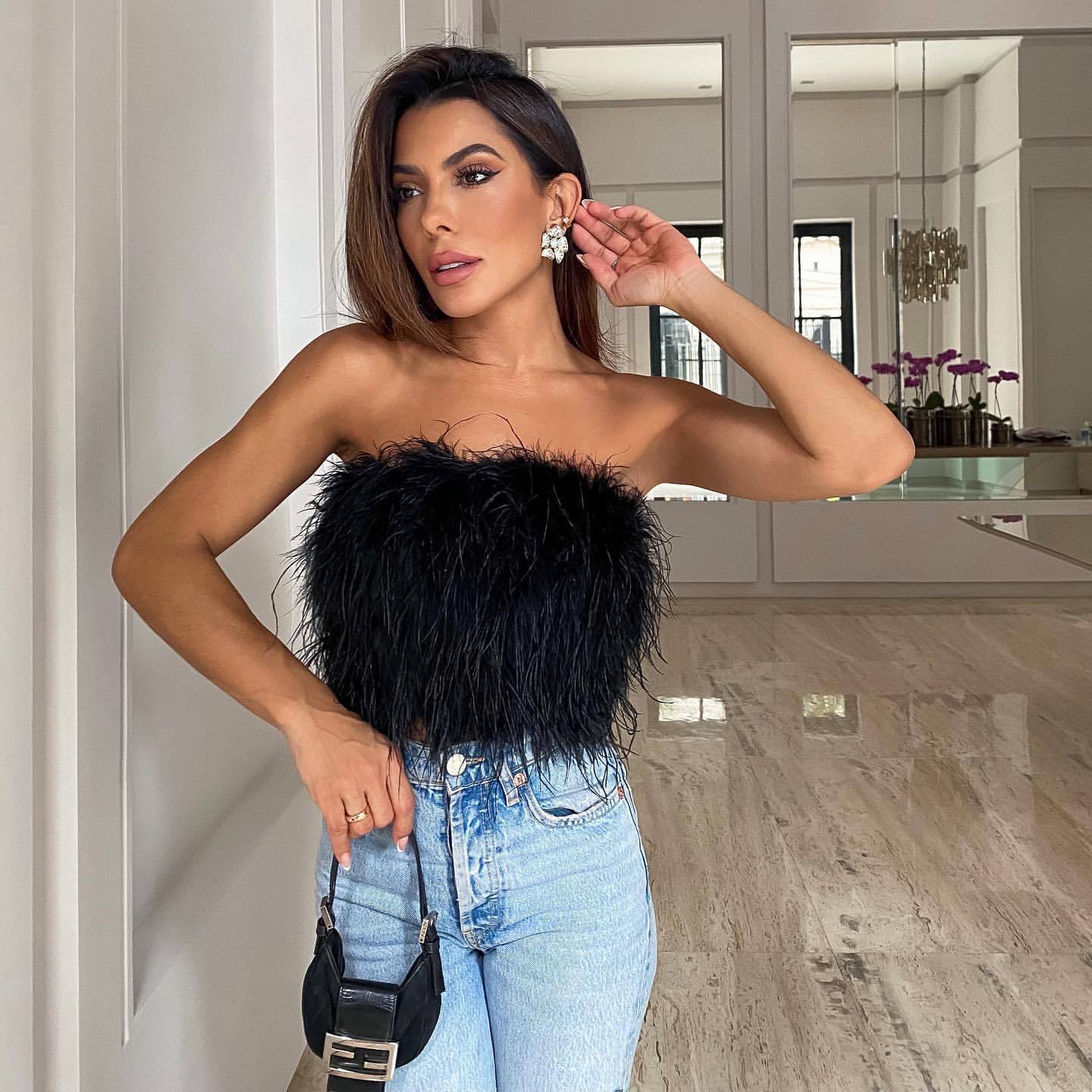 Feather Strapless Crop