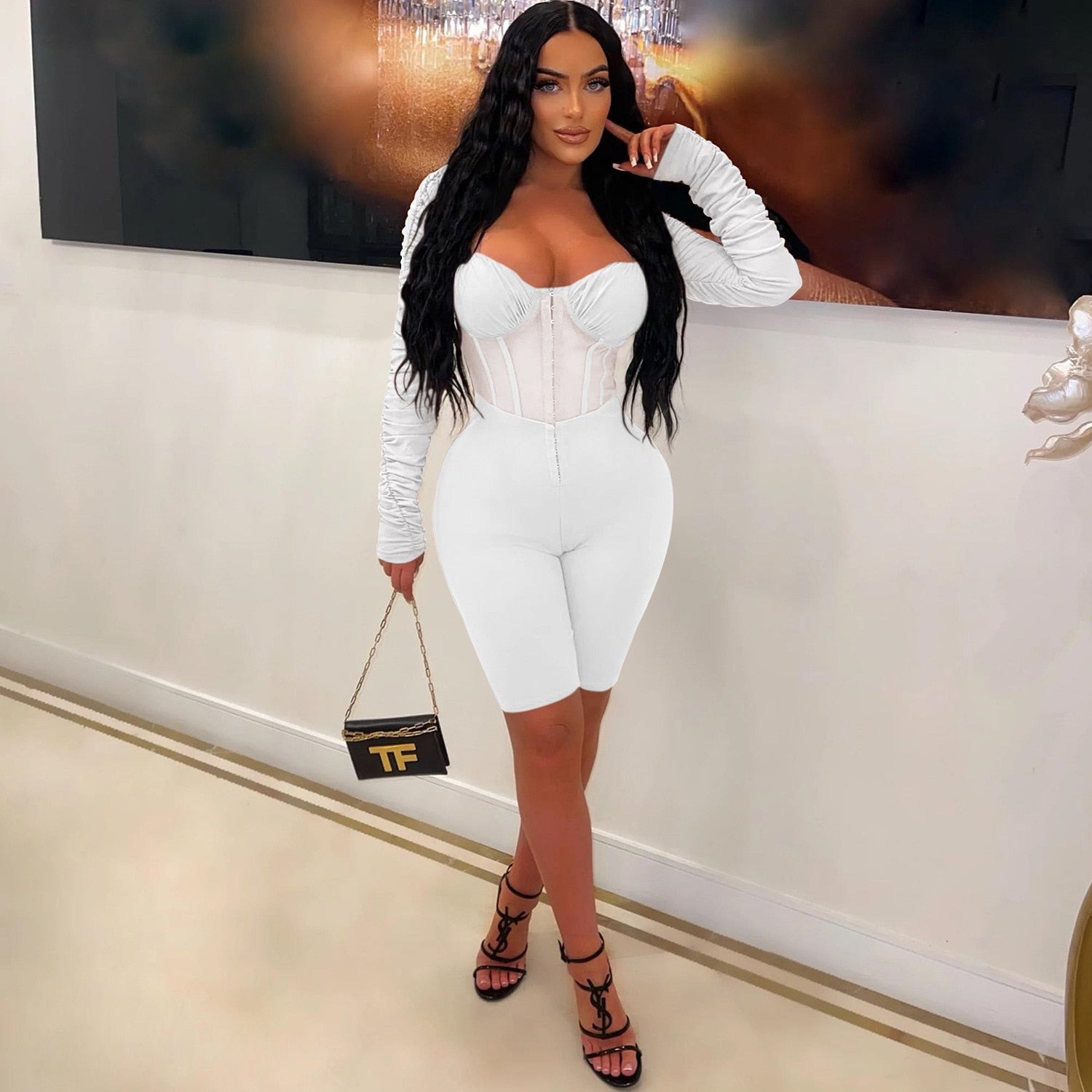 Collar Mesh Jumpsuit
