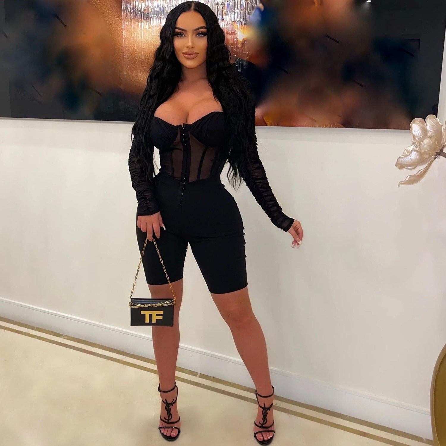 Collar Mesh Jumpsuit