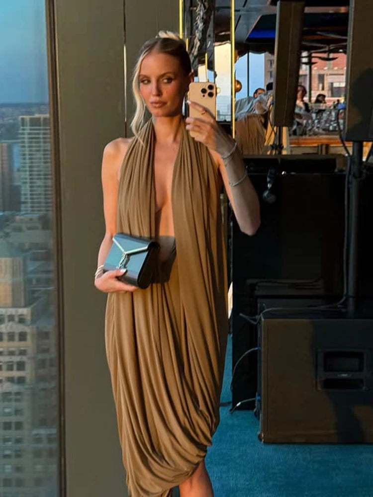 Ruched Halter Sleeveless Irregular dress