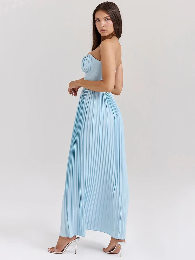 Strapless Pleated Floor-Length Dress