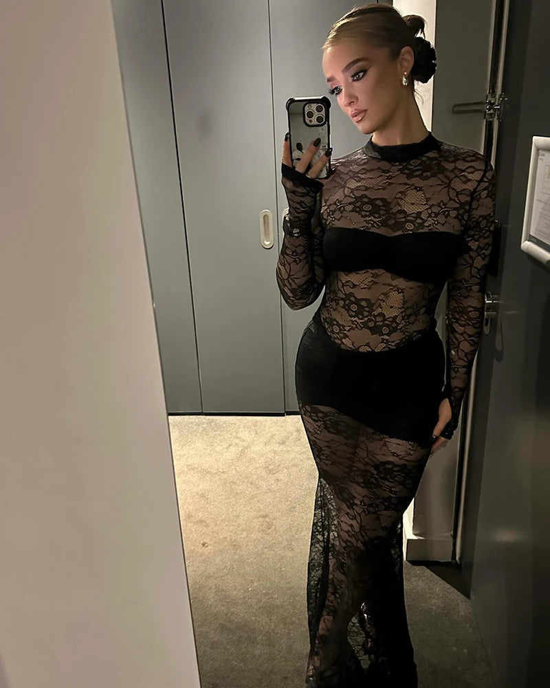 Long Sleeve O-neck See Through Sets