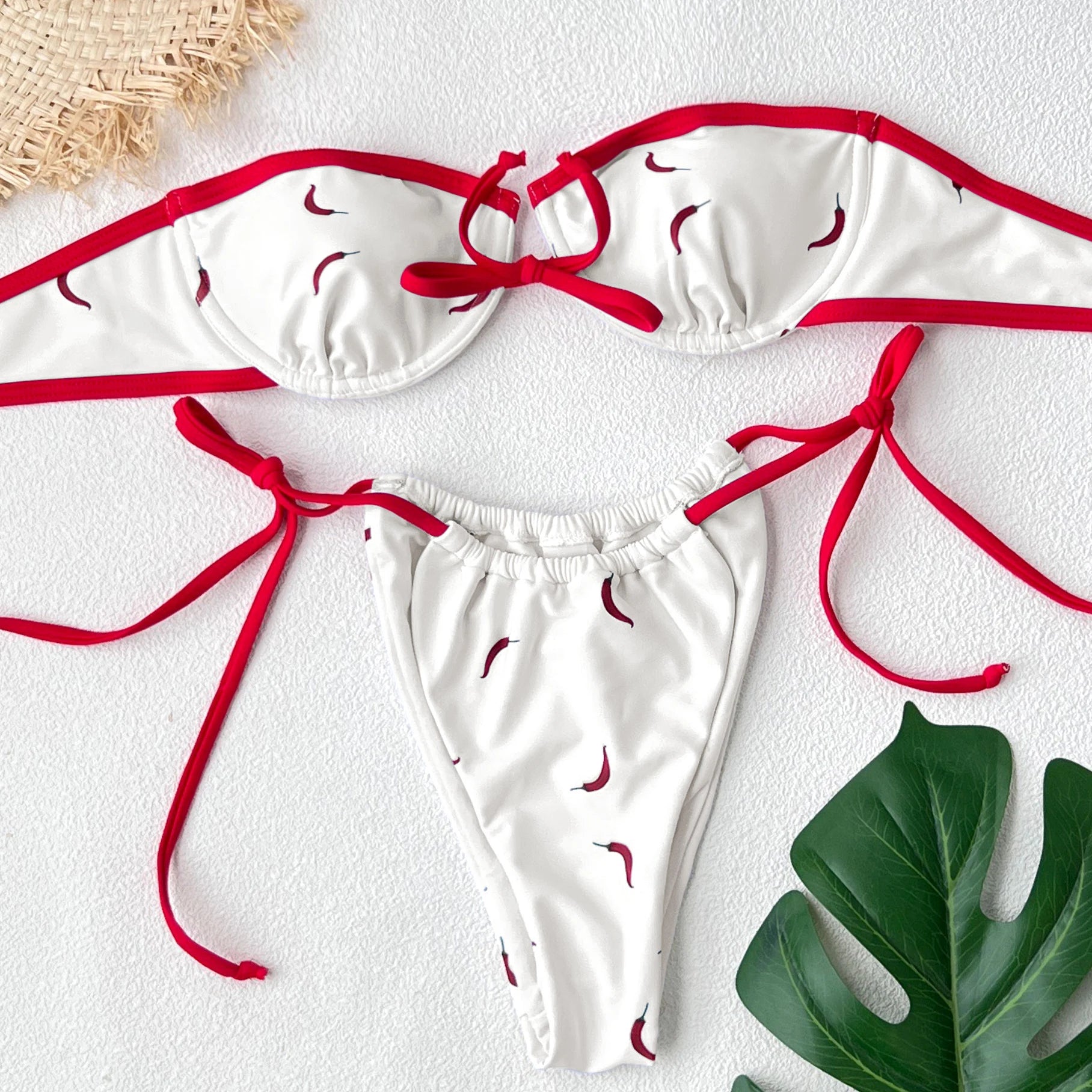 Bandeau 3Pcs Biquini Sexy Bikini Women Swimsuit Push Up Swimwear Female Strappy Bathing Suits Green Bodysuit Beachwear Swim Suit