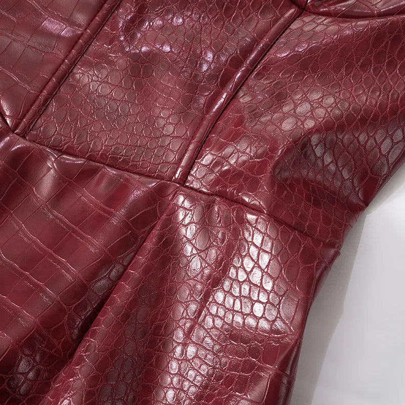 Luxury Leather Strapless Short Dress Chic Womens Summer Sexy Party Waist Curvy Dresses 2025 Evening Red Green Brown Y2K Cocktail