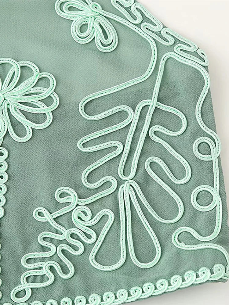 Floral Embroidery Halter Top Vest Breasted Mini Skirt Set Standing Collar Crop Women Short Tank Micro Transparent Crochet Skirts