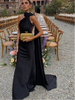 Elegant Satin Ribbons Halter Party Dress