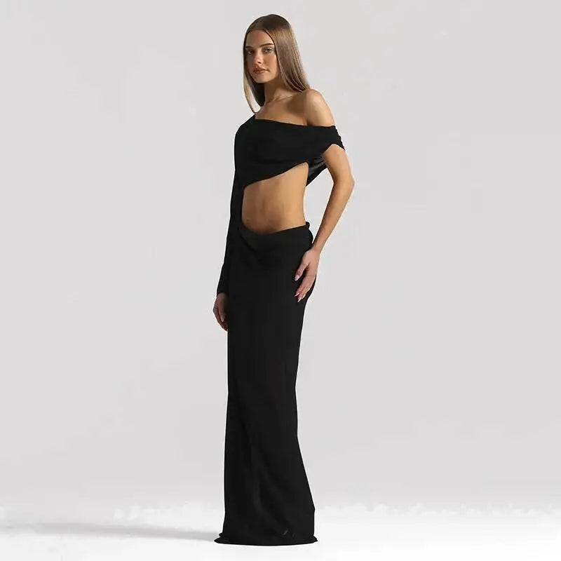Off Shoulder Cutout Sexy Maxi Dress