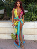 Nibber Sexy Colorful Leopard Women 2Piece Set Y2K Beach Vacation Halter Tank Tops+Wrapped Maxi Skirts Matching Vacation Clubwear