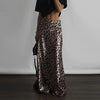 Satin Leopard Print Long Skirt