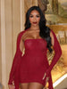 Mesh Simple Mini Dress Ribbons Full Sleeve Gloves