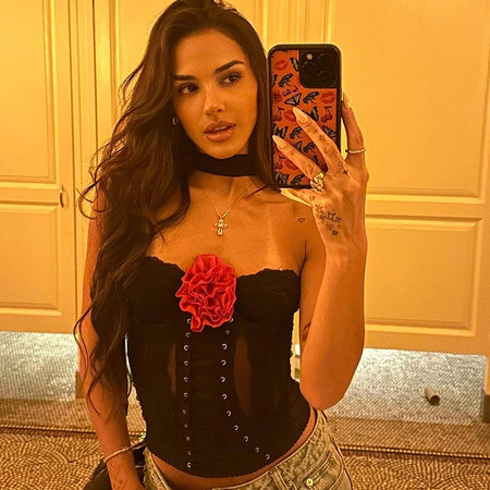 3D Flower Lace Camis Halter Crop Top