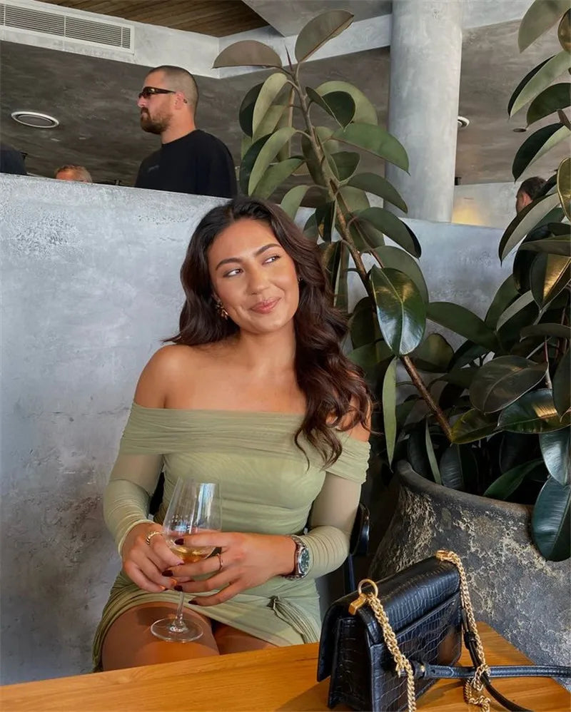 Off-shoulder Long Sleeve Bodycon Dress