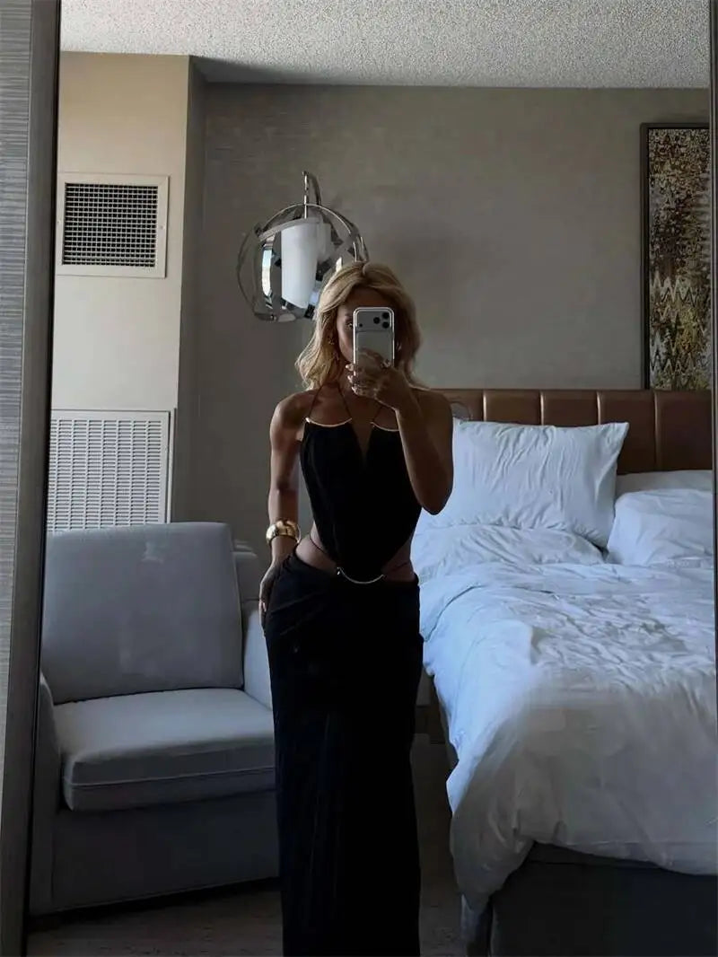 Halter Deep V Neck Maxi Dress Backless