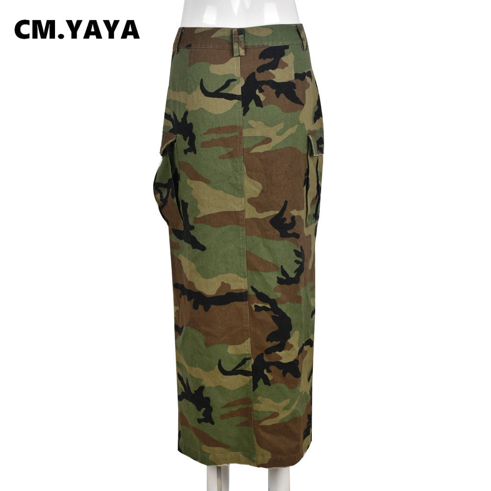 Camouflage Side Slit Skirt