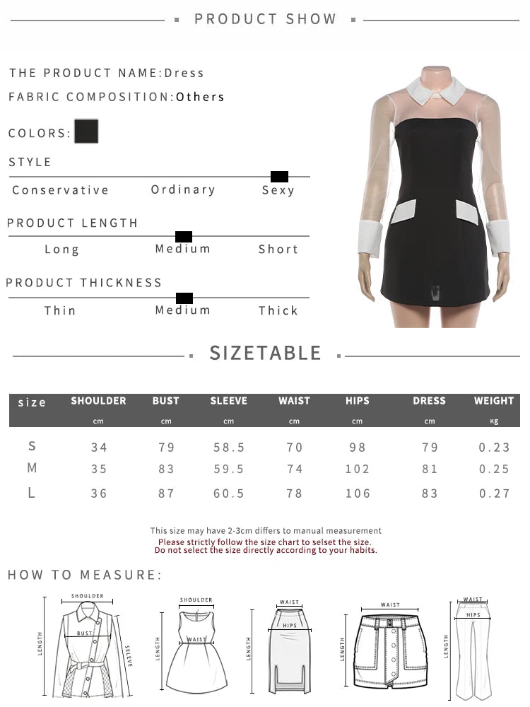 Nibber Full Sleeve Dress Women Fashion Mesh Patchwork Sexy Color Blocking Turn Down Collar Elegant Party Club Autumn Bodycon