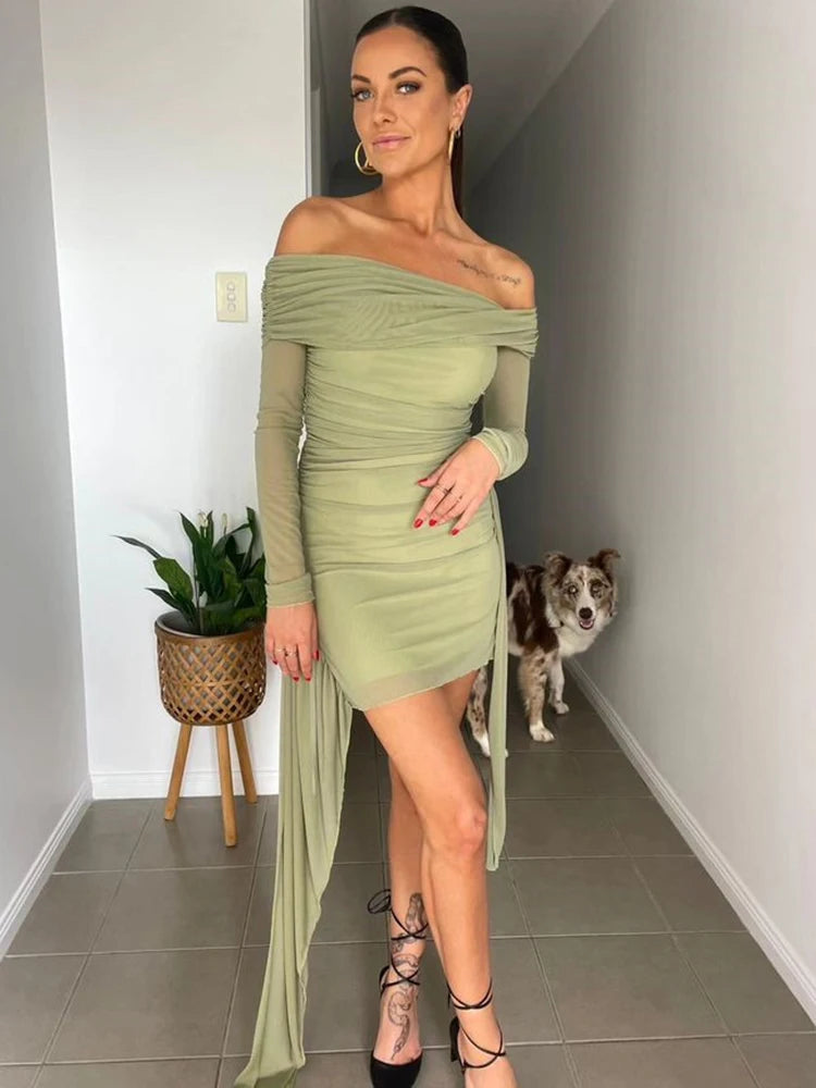 Off-shoulder Long Sleeve Bodycon Dress