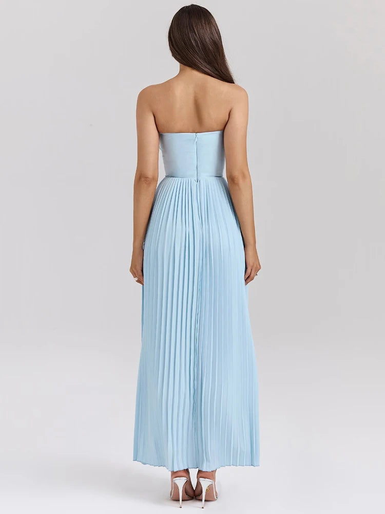 Strapless Pleated Floor-Length Dress