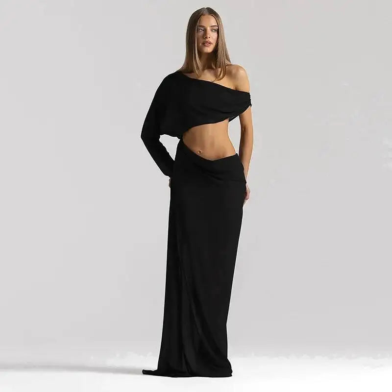 Off Shoulder Cutout Sexy Maxi Dress