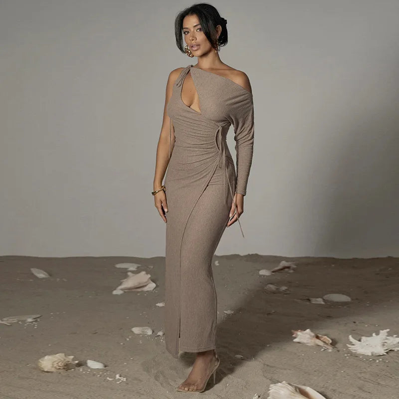 One Sleeve Hollow Out Lace-up Bodycon Backless Dress