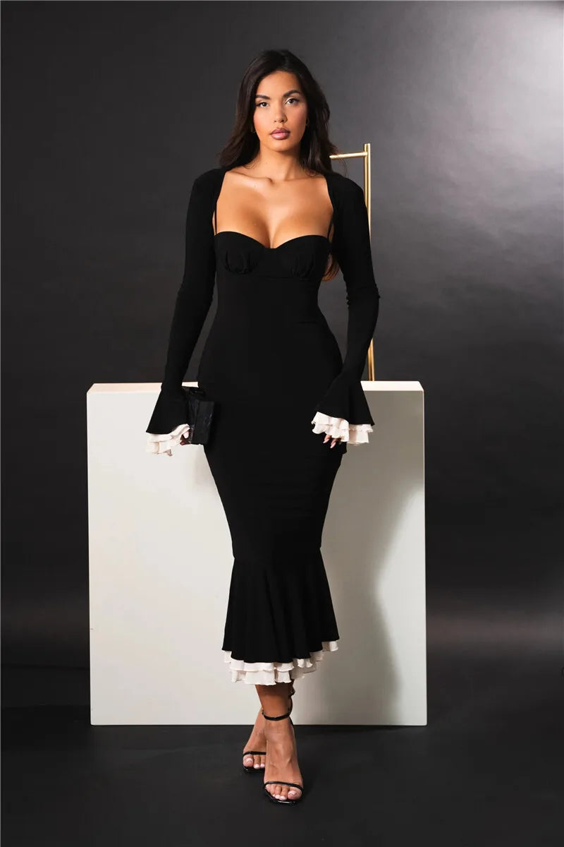 Elegant Square Collar Floor-Length Dress