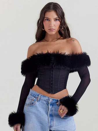 Feather Strapless Sexy T-shir