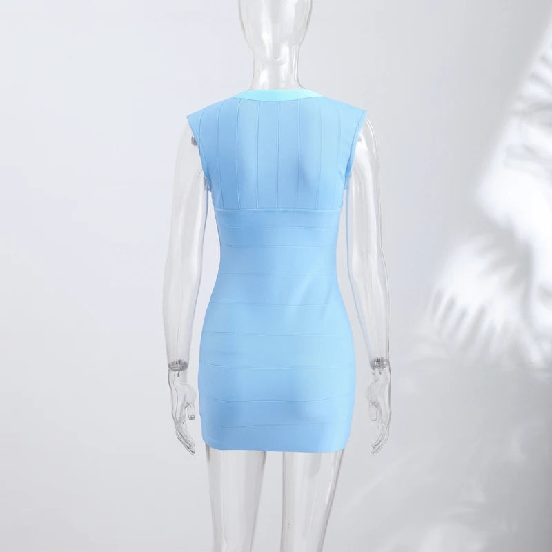 Sexy V-Neck Women's Dress Elastic Sleeveless Zippers Hip Package Lady Mini Dresses 2026 Summer Autumn Female Party Robe