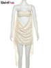 Weird Puss Irregular Sexy Dress Women Pleats Single Shoulder Sleeveless Backless Tassel Trend Prom Party Clubwear Mini Bodycon