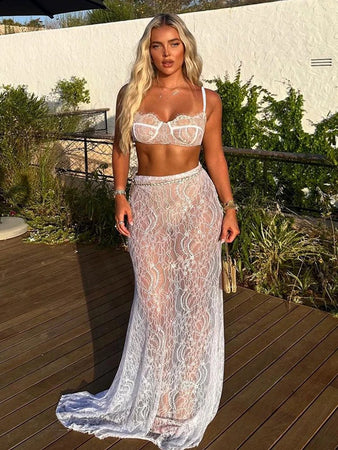 See Through Lace Skirt Set