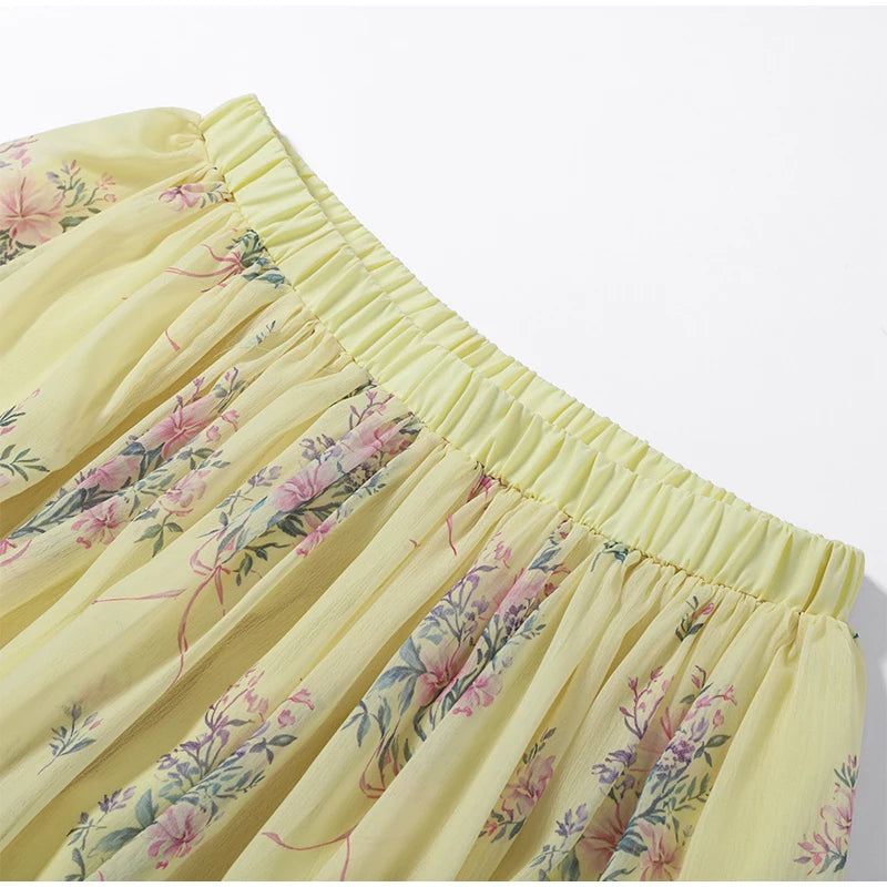 Floral Printed Women's Dress Lace Patchwork Spaghetti Strap Cami Top Female Tulle Ruffle Maxi Skirt Party Beach Dresses For Lady