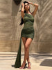 Mesh Patchwork Backless Ribbon Mini Bodycon dress