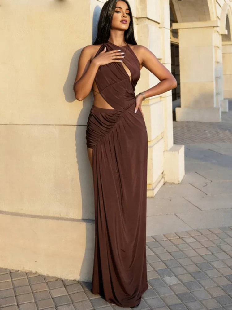 Backless High Split Long Dress