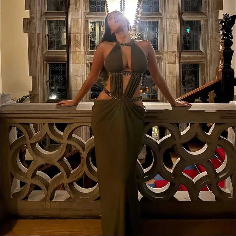 Off Shoulder Pleated Slim maxi dress