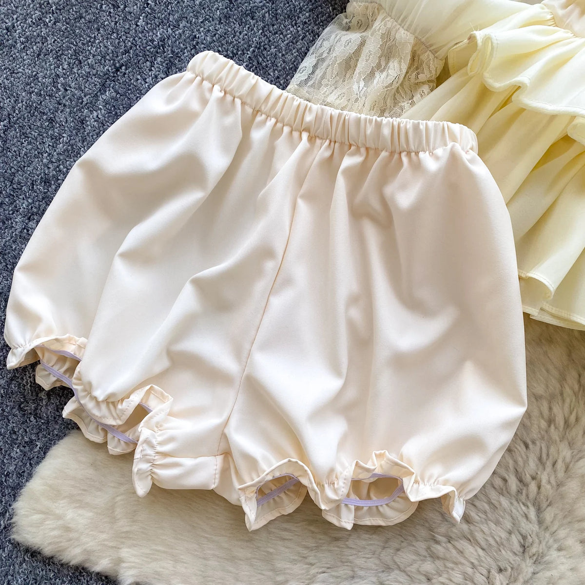 SINGREINY Fairycore Lace Chiffon Dresses With Stretch Shorts Pearl Button Bow Female Ruffles Sheer Seaside Holiday Mini Dress