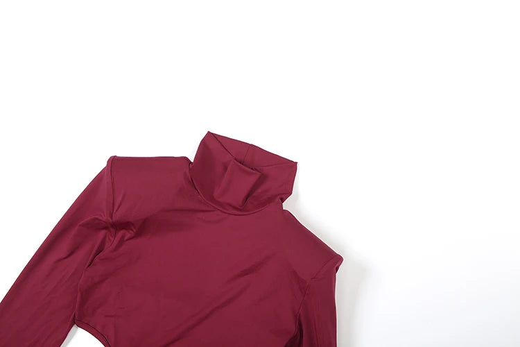 Nibber Hollow Dress Women Turtleneck Ruched Patchwork Full Sleeve Irregular Hem Skinny Stretch Party Club Elegant Mini Bodycon